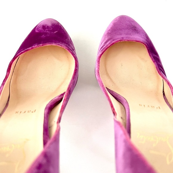 CHRISTIAN LOUBOUTIN || Purple Velvet Crystal Detail 140 Eugenie Dorsay Pump 8.5 - Picture 7 of 14